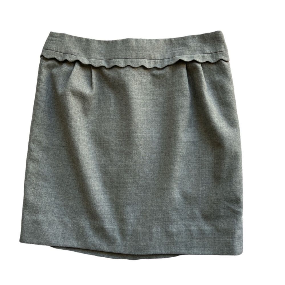 JCREW Gray Mini scallop Waist 97% Wool Career Office Short Lined Skirt Sz 6